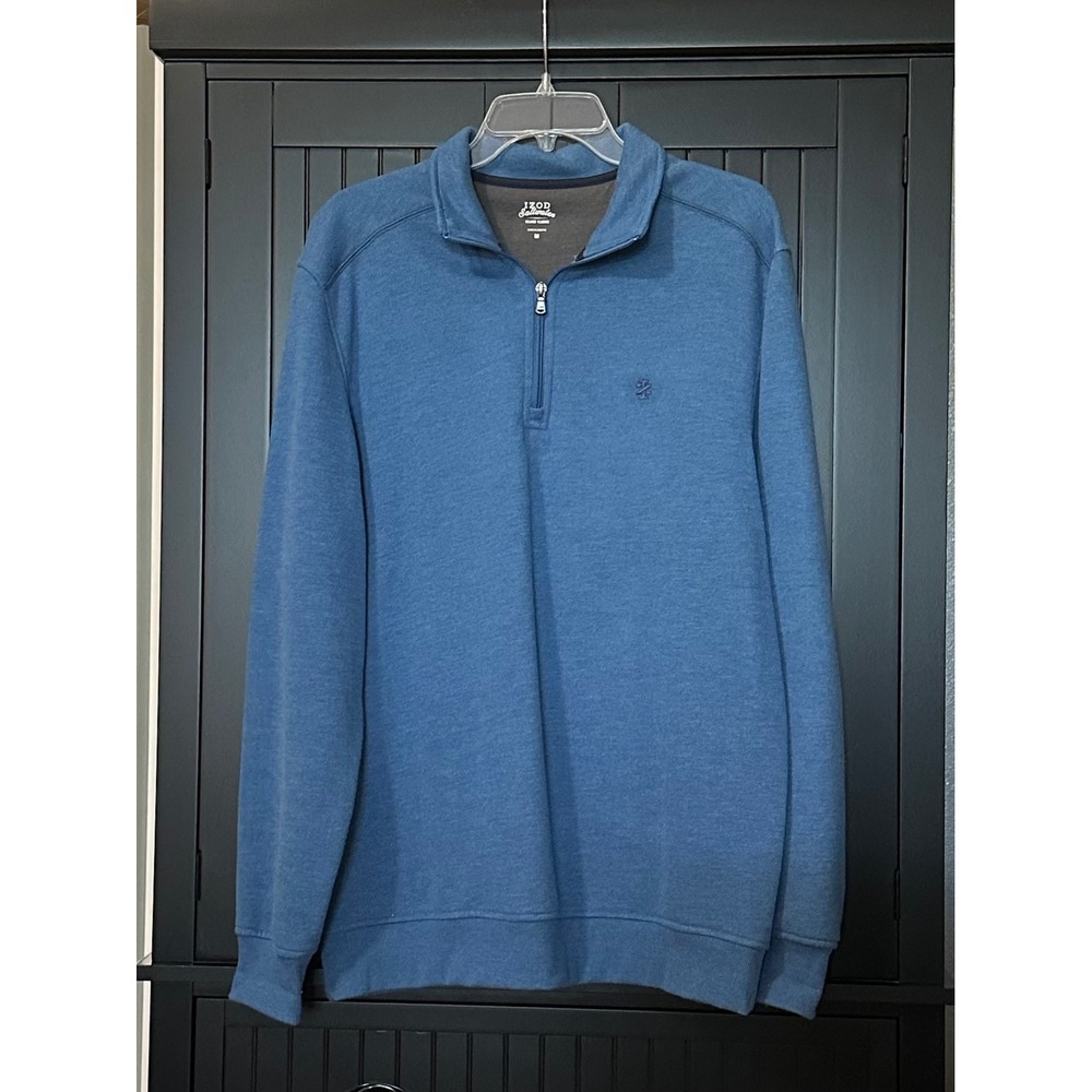 IZOD Saltwater Quarter Zip Pullover Mens Medium Blue Relaxed Classics Casual